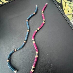 Handmade Natural Wood Bead Anklet Blue Tan Black Bohemian Jewelry